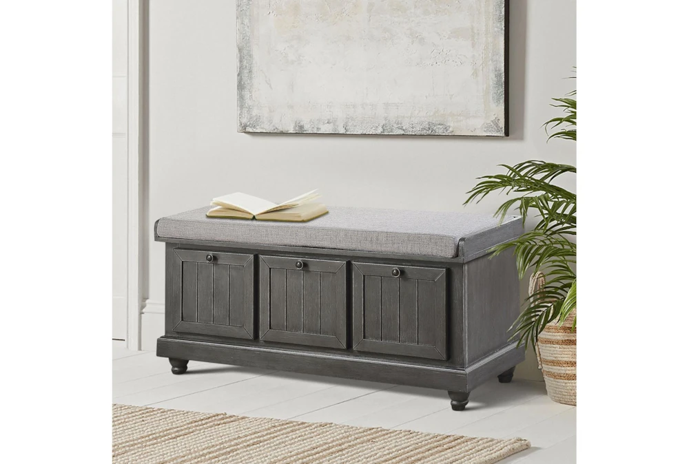 44" Distressed Grey Wood + Fabric Storage Bench 6 44" Distressed Grey Wood + Fabric Storage Bench - Image 6