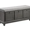 44" Distressed Grey Wood + Fabric Storage Bench