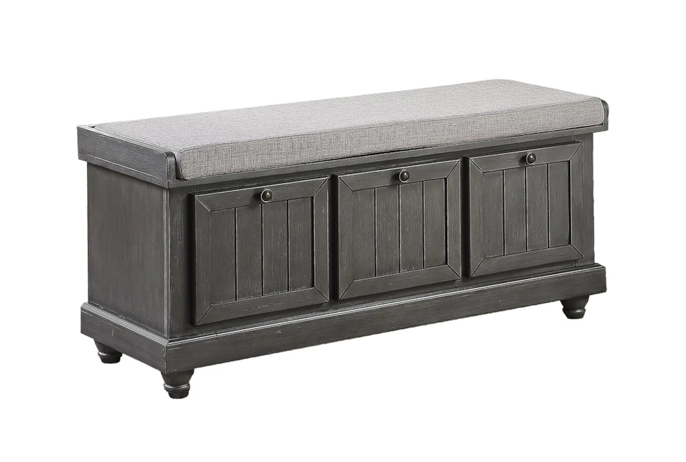 44" Distressed Grey Wood + Fabric Storage Bench 1 44" Distressed Grey Wood + Fabric Storage Bench