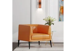 Mani Cognac Lounge Chair With Matte Black Legs -Living Room Furniture Shop 320685 orange leather accent chair detail 49