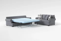 Stanley Chenille 99" Queen Sleeper/Loveseat Set -Living Room Furniture Shop 321083 blue fabric sofa and loveseat set detail 46