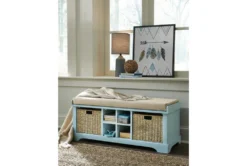 42" Teal Engineered Wood + Fabric Seating Storage Bench With Two Woven Baskets -Living Room Furniture Shop 321967 room 85