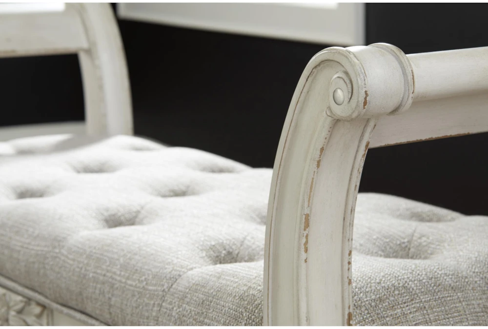 46" Antique White Wood + Fabric Seating Accent Bench 3 46" Antique White Wood + Fabric Seating Accent Bench - Image 3