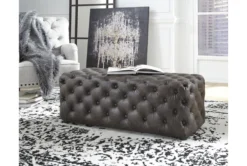 50" Brown Faux Leather Tufted Accent Ottoman -Living Room Furniture Shop 321970 room 85