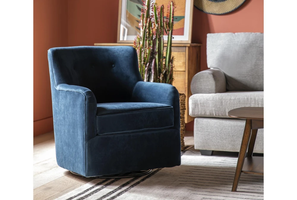 Katrina Velvet Blue Swivel Glider Chairs, Set Of 2 7 Katrina Velvet Blue Swivel Glider Chairs, Set Of 2 - Image 7