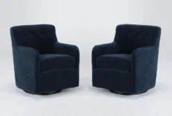 Katrina Velvet Blue Swivel Glider Chairs, Set Of 2
