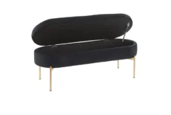 48" Black Velvet + Gold Metal Legs Storage Bench -Living Room Furniture Shop 326523 black velvet storage bench front 03