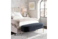 48" Black Velvet + Gold Metal Legs Storage Bench -Living Room Furniture Shop 326523 black velvet storage bench room 85