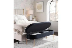 48" Black Velvet + Gold Metal Legs Storage Bench -Living Room Furniture Shop 326523 black velvet storage bench room 86