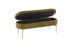 48" Green Velvet + Gold Metal Legs Storage Bench -Living Room Furniture Shop 326527 green velvet storage bench front 03