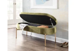 48" Green Velvet + Gold Metal Legs Storage Bench -Living Room Furniture Shop 326527 green velvet storage bench room 86