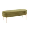 48" Green Velvet + Gold Metal Legs Storage Bench