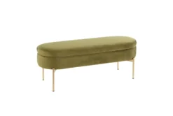 48" Green Velvet + Gold Metal Legs Storage Bench
