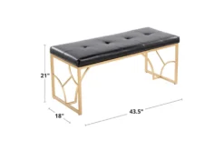 44" Black Faux Leather + Gold Metal Base -Living Room Furniture Shop 326532 black faux leather bench detail 44