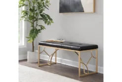 44" Black Faux Leather + Gold Metal Base -Living Room Furniture Shop 326532 black faux leather bench room 85