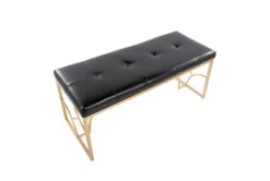 44" Black Faux Leather + Gold Metal Base -Living Room Furniture Shop 326532 black faux leather bench top 31
