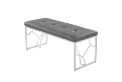 44" Grey Faux Leather + Silver Metal Base -Living Room Furniture Shop 326538 grey faux leather bench back 82