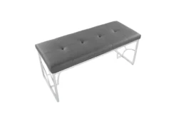 44" Grey Faux Leather + Silver Metal Base -Living Room Furniture Shop 326538 grey faux leather bench top 31