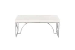 44" White Faux Leather + Silver Metal Base -Living Room Furniture Shop 326539 white faux leather bench back 82