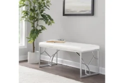 44" White Faux Leather + Silver Metal Base -Living Room Furniture Shop 326539 white faux leather bench room 85