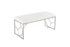 44" White Faux Leather + Silver Metal Base