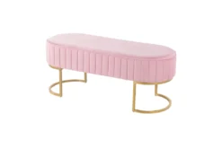 41" Pink Velvet Pleated Bench With Gold Base -Living Room Furniture Shop 326545 pink velvet bench back 82