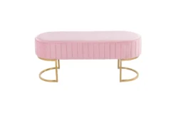41" Pink Velvet Pleated Bench With Gold Base -Living Room Furniture Shop 326545 pink velvet bench back 83