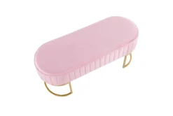 41" Pink Velvet Pleated Bench With Gold Base -Living Room Furniture Shop 326545 pink velvet bench top 31