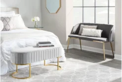 46" Grey Velvet Bench With Gold Metal Legs -Living Room Furniture Shop 326548 grey velvet bench room 85