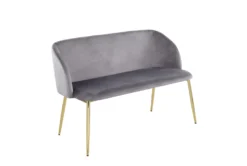 46" Grey Velvet Bench With Gold Metal Legs