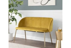 46" Mustard Velvet Bench With Gold Metal Legs -Living Room Furniture Shop 326550 yellow velvet bench room 85