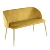46" Mustard Velvet Bench With Gold Metal Legs
