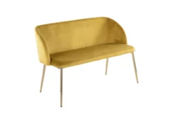 46" Mustard Velvet Bench With Gold Metal Legs