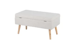 31" Beige Storage Bench With Natural Wood Legs -Living Room Furniture Shop 326552 beige polyester bench back 82