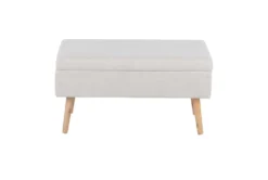 31" Beige Storage Bench With Natural Wood Legs -Living Room Furniture Shop 326552 beige polyester bench front 03