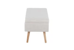 31" Beige Storage Bench With Natural Wood Legs -Living Room Furniture Shop 326552 beige polyester bench side 14