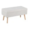 31" Beige Storage Bench With Natural Wood Legs