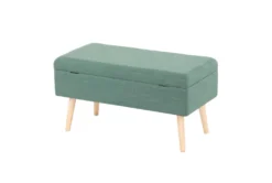 31" Green Storage Bench With Natural Wood Legs -Living Room Furniture Shop 326553 green polyester bench back 82