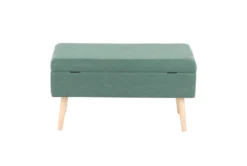 31" Green Storage Bench With Natural Wood Legs -Living Room Furniture Shop 326553 green polyester bench back 83