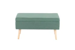 31" Green Storage Bench With Natural Wood Legs -Living Room Furniture Shop 326553 green polyester bench front 03