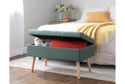 31" Green Storage Bench With Natural Wood Legs -Living Room Furniture Shop 326553 green polyester bench room 86