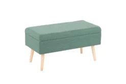 31" Green Storage Bench With Natural Wood Legs