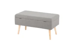 31" Grey Storage Bench With Natural Wood Legs -Living Room Furniture Shop 326554 grey polyester bench back 82
