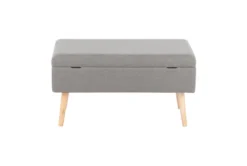 31" Grey Storage Bench With Natural Wood Legs -Living Room Furniture Shop 326554 grey polyester bench back 83