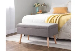 31" Grey Storage Bench With Natural Wood Legs -Living Room Furniture Shop 326554 grey polyester bench room 85