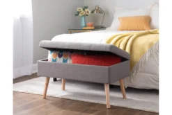 31" Grey Storage Bench With Natural Wood Legs -Living Room Furniture Shop 326554 grey polyester bench room 86